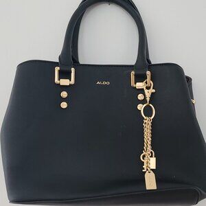 Aldo Legoiri Satchel bag. Black with gold toned Lock and Key hardware